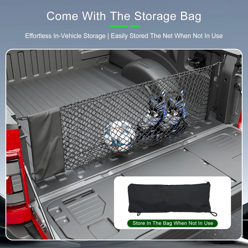 xipoqix شبكة شحن لسرير الشاحنة xipoqix مقاس 49.21 × 18.11 بوصة متوافقة مع 2015-2025 Ford F150 Truck Bed Organizer شبكة بديلة لملحقات Ford F-150 2015-2025 - Image 4